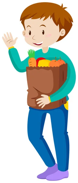 Man holding bag of groceries — Stock Vector