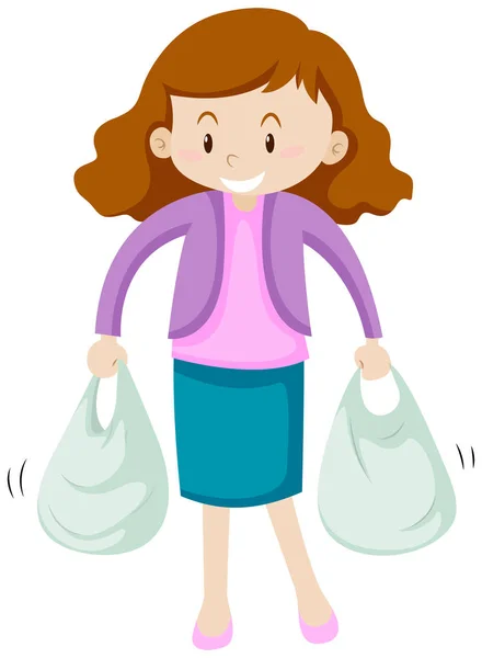 Γυναίκα με δύο τσάντες για ψώνια. — Διανυσματικό Αρχείο