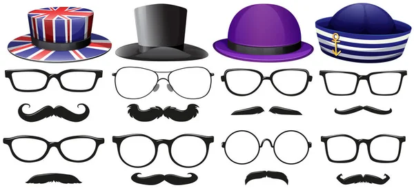 Moda masculina com óculos e chapéus — Vetor de Stock