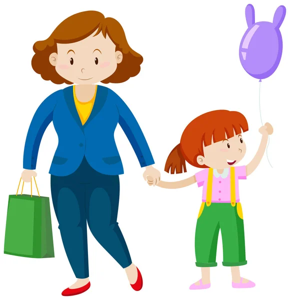 Mãe e menina com balão — Vetor de Stock