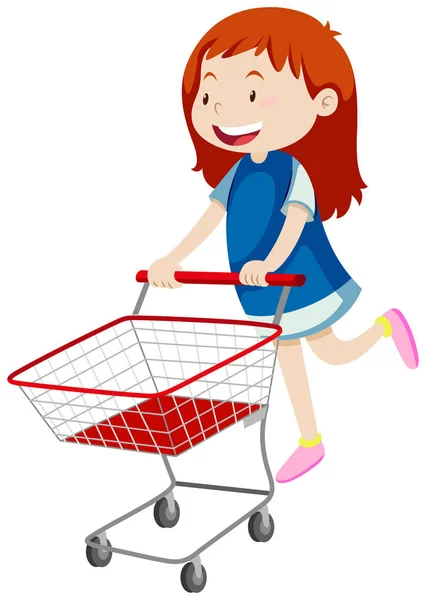 Little girl pushing shopping cart — Stock Vector