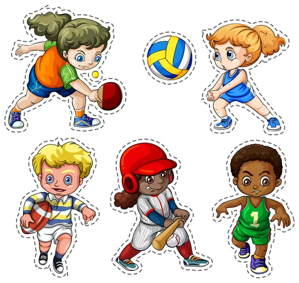 Niños jugando diferentes tipos de deportes — Archivo Imágenes Vectoriales