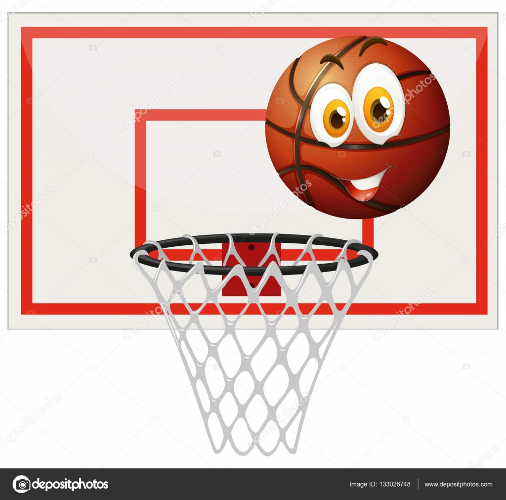 Нарисованный баскетбольный мяч в полете с корзиной