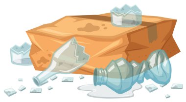 Kırık camlar ve çöp kutusuna kağıt