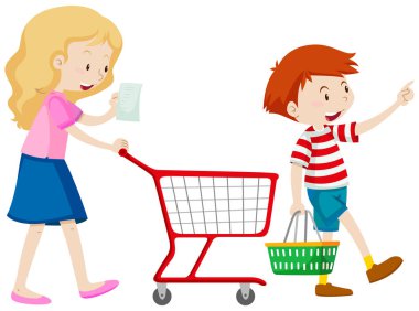 Çocuk ve annesi için bakkal alışveriş