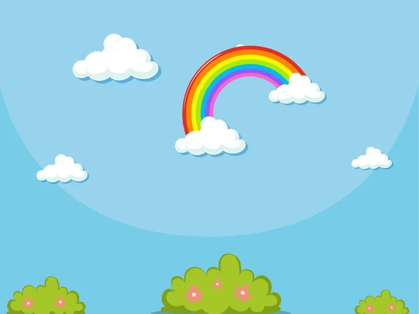 Plantilla de fondo con arco iris en cielo azul — Vector de stock