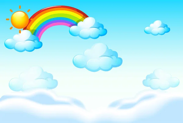 Modello di sfondo con arcobaleno e nuvole — Vettoriale Stock