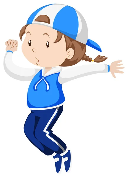 Κοριτσάκι σε άσκηση μπλε ολόσωμη φόρμα — Διανυσματικό Αρχείο