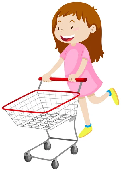 Girl pushing shopping cart — Stock Vector