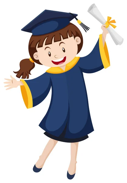Woman in graduation gown holding degree — Stock Vector
