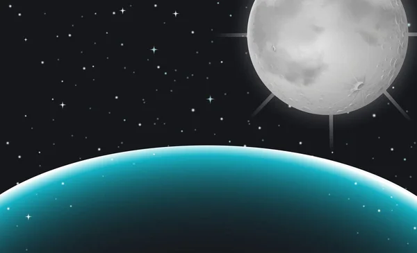 Nachtscène met maan in de ruimte — Stockvector