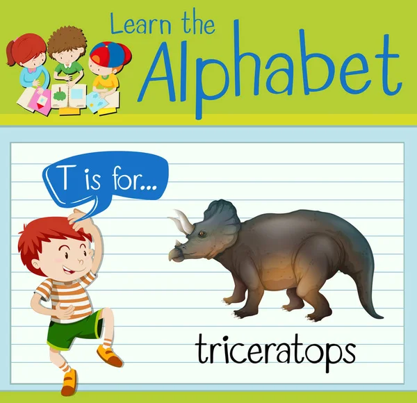 La lettera T della flashcard è per triceratops — Vettoriale Stock