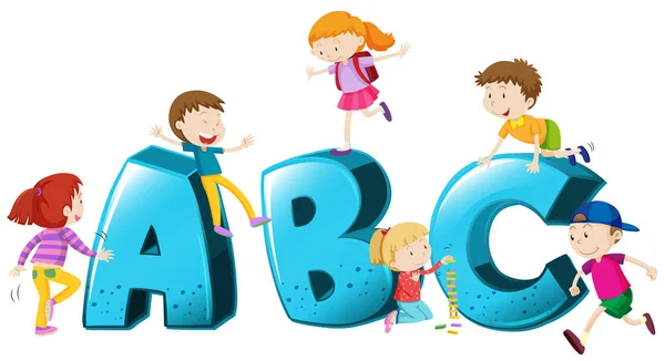Niños jugando en fuente ABC — Vector de stock