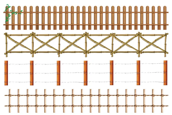 木製のフェンスの 4 つのデザイン — ストックベクタ