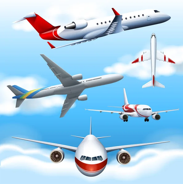 Many airplanes flying in the sky