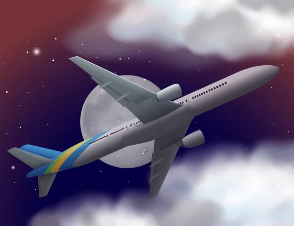 Letadlo letící na obloze v noci — Stockový vektor