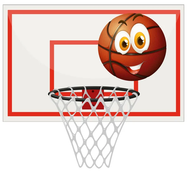 Basketball with happy face and net — Stock Vector