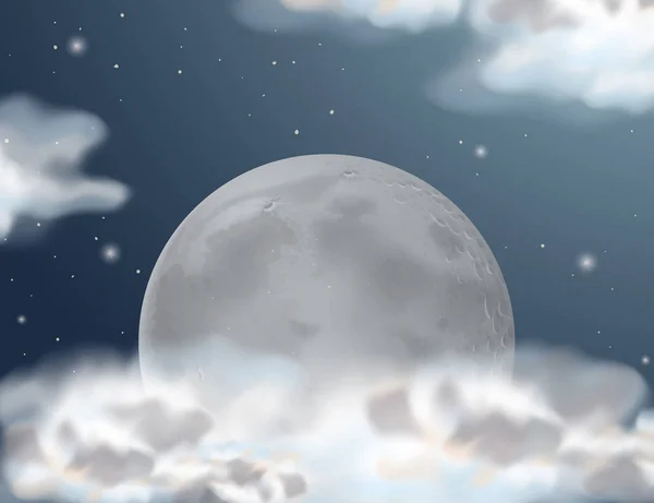 Escena con luna llena por la noche — Vector de stock