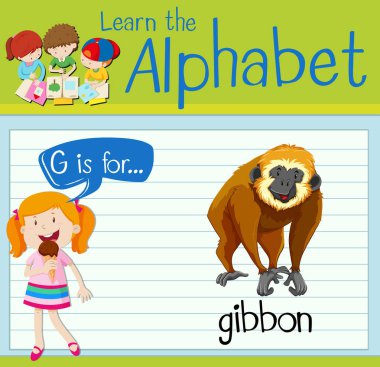 Flashcard harf G için gibbon olduğunu