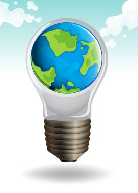 Earth'te gökyüzü arka plan üzerinde ampul