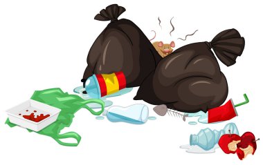 Dirty trash bags and rotten food on the floor clipart