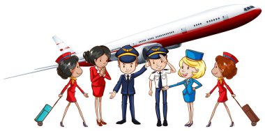 Havayolu ekipleri ve jet uçağı