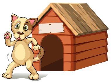 Köpek kulübesi önünde mutlu köpek