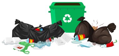 Trashcan and bags full of waste clipart