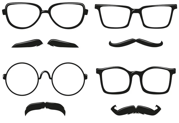 Verschiedene Arten von Brillen und Schnurrbärten — Stockvektor