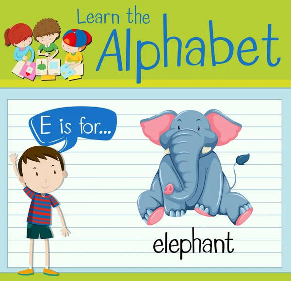 Flashcard lettre E est pour éléphant — Image vectorielle