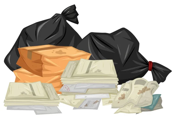 Kullanılan kağıtlar ve çanta yığını — Stok Vektör