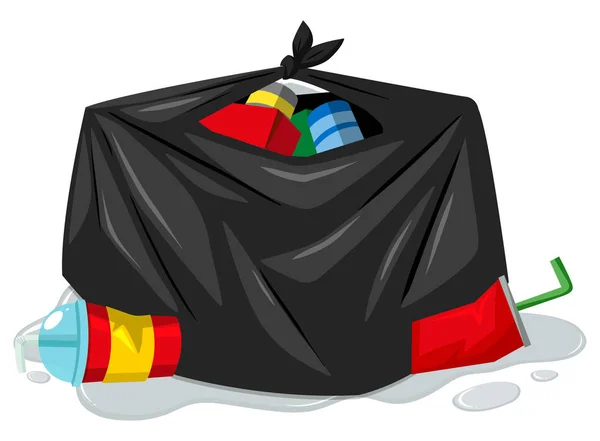 Worek czarny śmieci z dużą ilością śmieci — Wektor stockowy