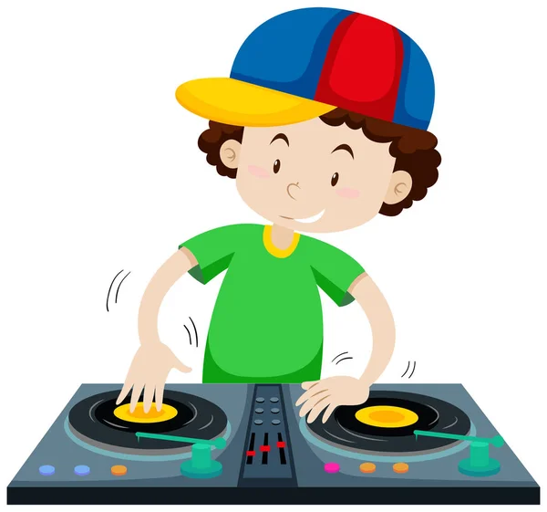 DJ παίζει μουσική από δίσκους αναβάτης μηχανής — Διανυσματικό Αρχείο