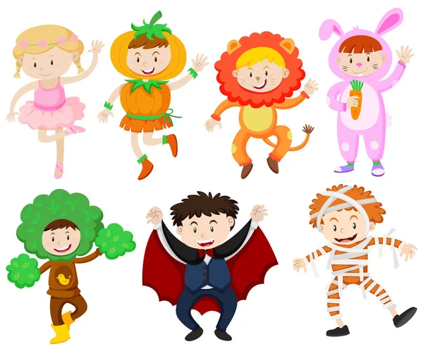 Many children in different costumes — Stock Vector