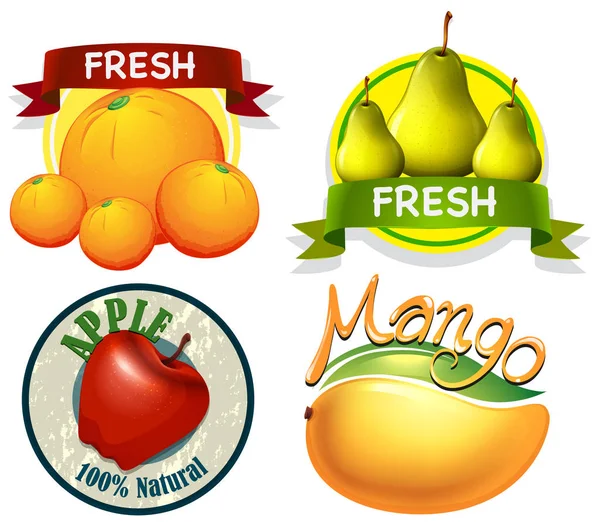 词与新鲜水果的标签设计 — 图库矢量图片