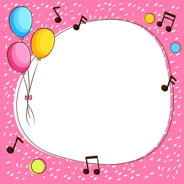 Plantilla de borde rosa con globos y notas musicales — Vector de stock