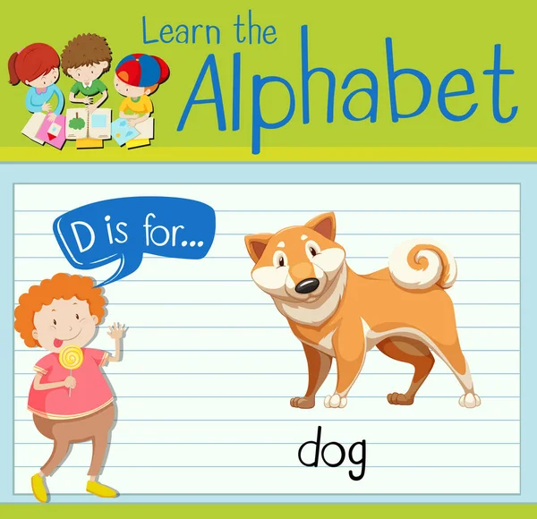 Flashcard letter D is voor hond — Stockvector