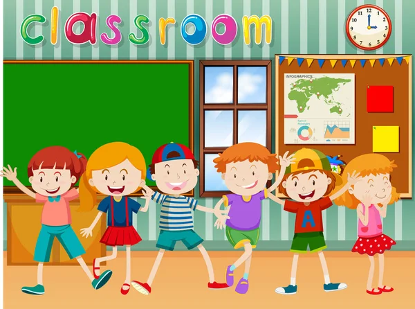 Many children in classroom — Stock Vector