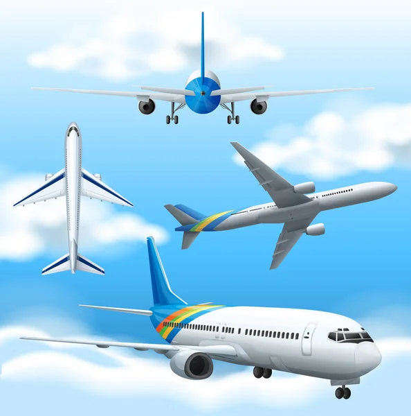 Many airplanes flying in the sky — Stock Vector