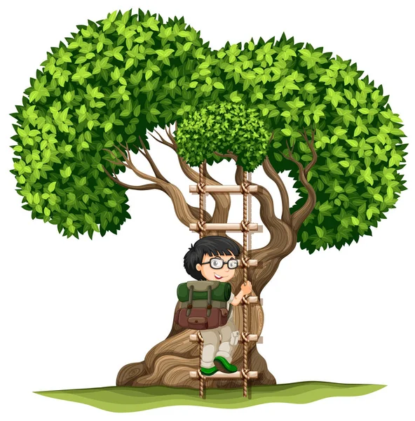 Chico subiendo al árbol — Vector de stock