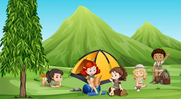 Barn camping i skogen — Stock vektor
