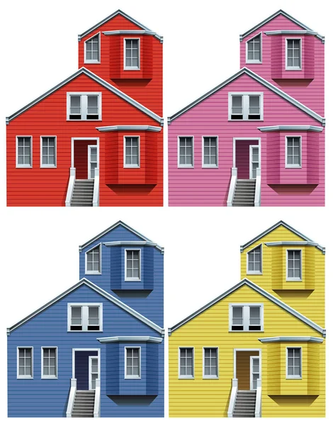 Wooden house in four colors — Stock Vector