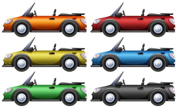 Convertible cars in six colors — Stock Vector