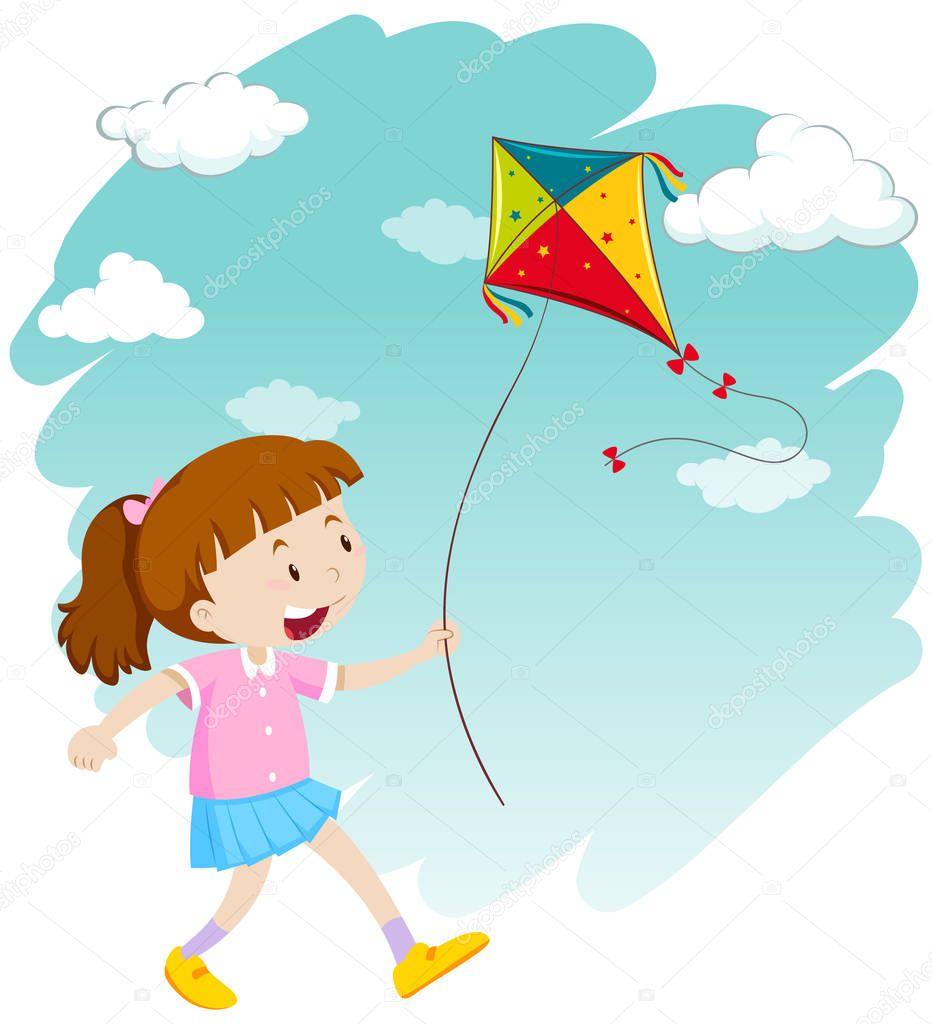 Little girl playing kite — Stock Vector © blueringmedia 135344464