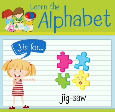 Flashcard harf J jig-saw için mu