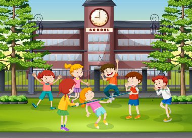 Okul toprağa oynayan birçok çocuklar