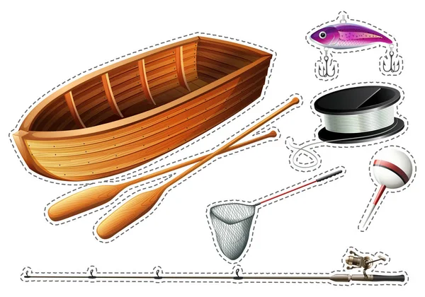Bateau de pêche et autres équipements de pêche — Image vectorielle