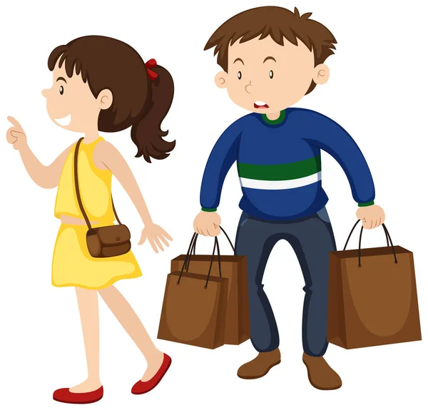 Menina e menino compras juntos — Vetor de Stock