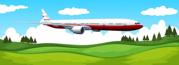 Avion survolant le champ vert — Image vectorielle