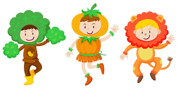 Three kids in fantacy outfit — Stock Vector